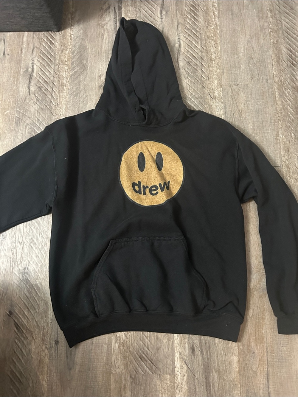 Drew house Black Hoodie with Gold Smiley Emblem